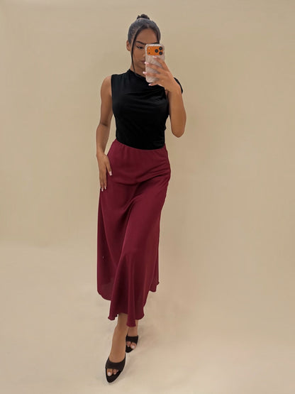Elegantiškas bordo spalvos midi sijonas